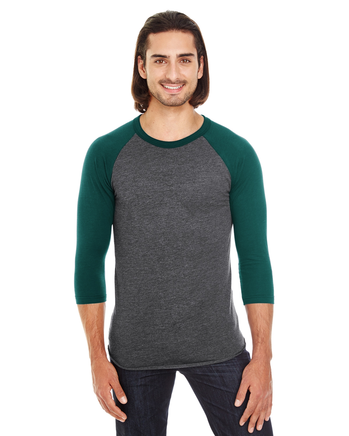 American Apparel BB453W Unisex Poly-Cotton 3/4-Sleeve Raglan T-Shirt