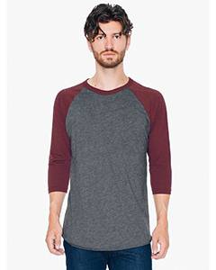 American Apparel BB453W Unisex Poly-Cotton 3/4-Sleeve Raglan T-Shirt