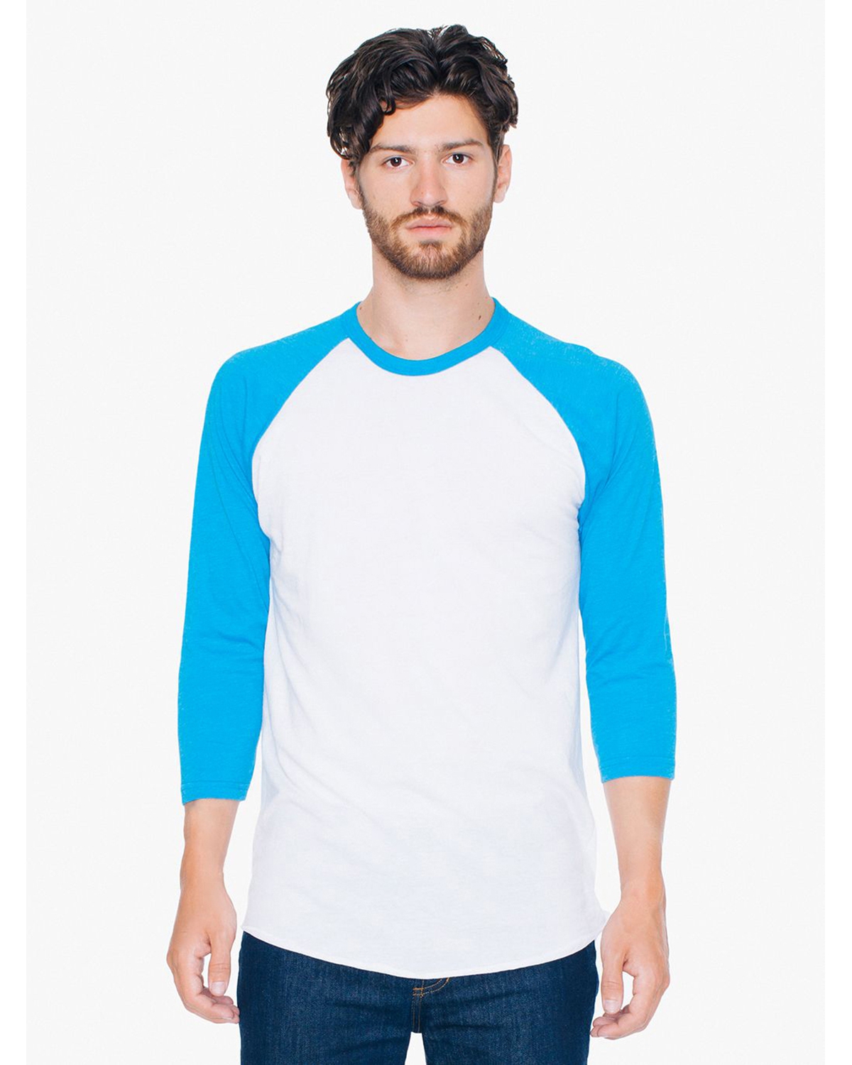 American Apparel BB453W Unisex Poly-Cotton 3/4-Sleeve Raglan T-Shirt