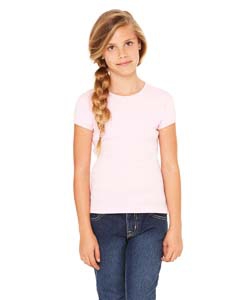 Bella + Canvas B9001 Girls&#39; Stretch Rib Short-Sleeve T-Shirt - PINK