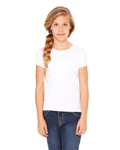 Bella + Canvas B9001 Girls&#39; Stretch Rib Short-Sleeve T-Shirt - WHITE