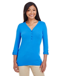 Devon & Jones DP186W Ladies&#39; Perfect Fit  Y-Placket Convertible Sleeve Knit Top