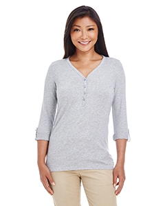 Devon & Jones DP186W Ladies&#39; Perfect Fit  Y-Placket Convertible Sleeve Knit Top