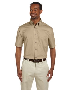 Harriton M500S Men&#39;s Easy Blend Short-Sleeve Twill Shirt with Stain-Release