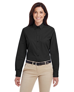 Harriton M581W Ladies&#39; Foundation 100% Cotton Long-Sleeve Twill Shirt withTeflon