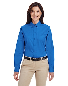 Harriton M581W Ladies&#39; Foundation 100% Cotton Long-Sleeve Twill Shirt withTeflon