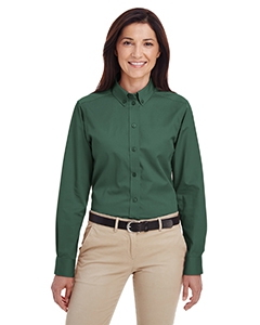 Harriton M581W Ladies&#39; Foundation 100% Cotton Long-Sleeve Twill Shirt withTeflon