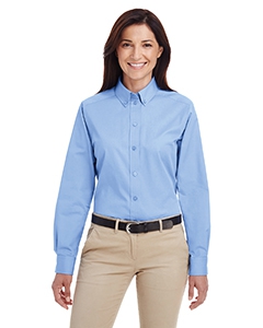 Harriton M581W Ladies&#39; Foundation 100% Cotton Long-Sleeve Twill Shirt withTeflon