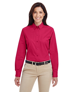 Harriton M581W Ladies&#39; Foundation 100% Cotton Long-Sleeve Twill Shirt withTeflon