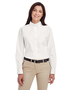 Harriton M581W Ladies&#39; Foundation 100% Cotton Long-Sleeve Twill Shirt withTeflon