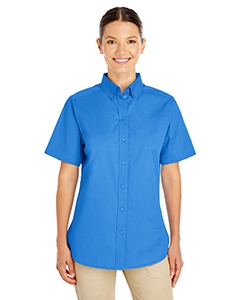 Harriton M582W Ladies&#39; Foundation 100% Cotton Short-Sleeve Twill Shirt with Teflon