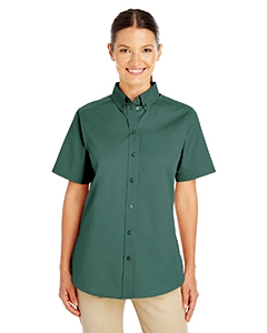 Harriton M582W Ladies&#39; Foundation 100% Cotton Short-Sleeve Twill Shirt with Teflon