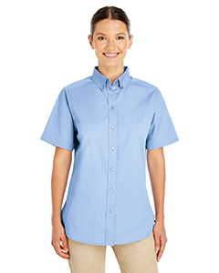 Harriton M582W Ladies&#39; Foundation 100% Cotton Short-Sleeve Twill Shirt with Teflon