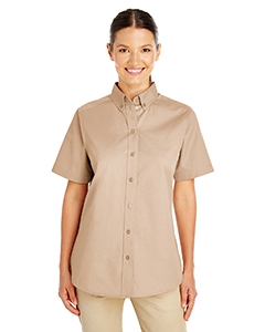 Harriton M582W Ladies&#39; Foundation 100% Cotton Short-Sleeve Twill Shirt with Teflon