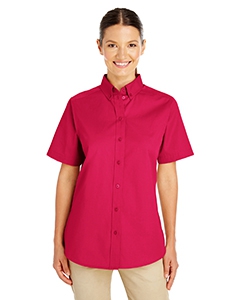 Harriton M582W Ladies&#39; Foundation 100% Cotton Short-Sleeve Twill Shirt with Teflon