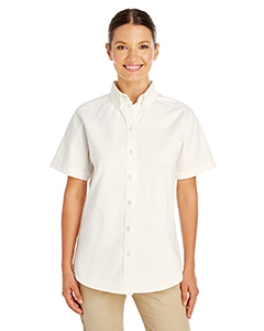 Harriton M582W Ladies&#39; Foundation 100% Cotton Short-Sleeve Twill Shirt with Teflon