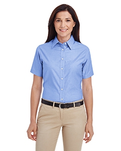 Harriton M600SW Ladies&#39; Short-Sleeve Oxford with Stain-Release