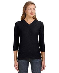 J America JA8153 Ladies&#39; 3/4-Sleeve Hooded Slub T-Shirt