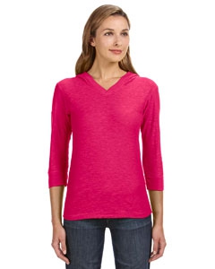 J America JA8153 Ladies&#39; 3/4-Sleeve Hooded Slub T-Shirt