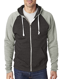 J America JA8874 Adult Triblend Colorblock Full-Zip Fleece Hood