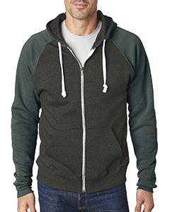 J America JA8874 Adult Triblend Colorblock Full-Zip Fleece Hood