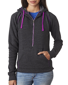 J America JA8876 Ladies&#39; Triblend Half-Zip Fleece Hood