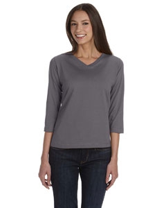 LAT 3577 Ladies&#39; Combed Ringspun Jersey V-Neck 3/4-Sleeve T-Shirt