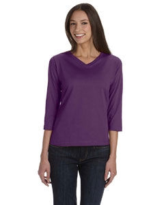 LAT 3577 Ladies&#39; Combed Ringspun Jersey V-Neck 3/4-Sleeve T-Shirt