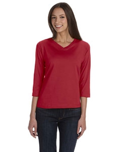 LAT 3577 Ladies&#39; Combed Ringspun Jersey V-Neck 3/4-Sleeve T-Shirt