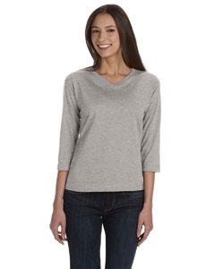 LAT 3577 Ladies&#39; Combed Ringspun Jersey V-Neck 3/4-Sleeve T-Shirt