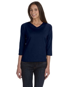 LAT 3577 Ladies&#39; Combed Ringspun Jersey V-Neck 3/4-Sleeve T-Shirt