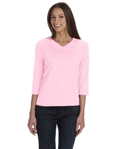 LAT 3577 Ladies&#39; Combed Ringspun Jersey V-Neck 3/4-Sleeve T-Shirt