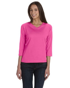 LAT 3577 Ladies&#39; Combed Ringspun Jersey V-Neck 3/4-Sleeve T-Shirt