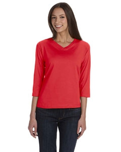 LAT 3577 Ladies&#39; Combed Ringspun Jersey V-Neck 3/4-Sleeve T-Shirt