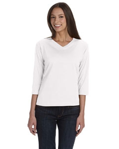 LAT 3577 Ladies&#39; Combed Ringspun Jersey V-Neck 3/4-Sleeve T-Shirt