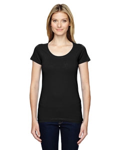 LAT 3604 Juniors&#39; Fine Jersey Deep Scoop Neck Longer Length T-Shirt