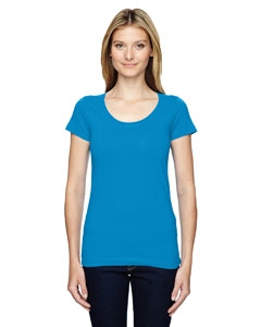 LAT 3604 Juniors&#39; Fine Jersey Deep Scoop Neck Longer Length T-Shirt