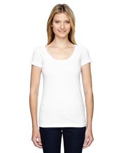 LAT 3604 Juniors&#39; Fine Jersey Deep Scoop Neck Longer Length T-Shirt