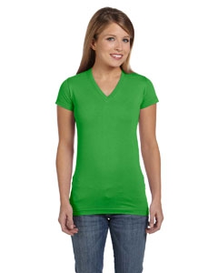 LAT 3607 Juniors&#39; Fine Jersey V-Neck Longer Length T-Shirt