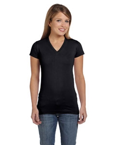 LAT 3607 Juniors&#39; Fine Jersey V-Neck Longer Length T-Shirt