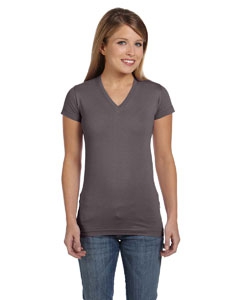 LAT 3607 Juniors&#39; Fine Jersey V-Neck Longer Length T-Shirt