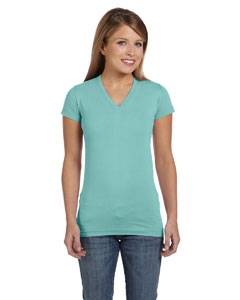 LAT 3607 Juniors&#39; Fine Jersey V-Neck Longer Length T-Shirt