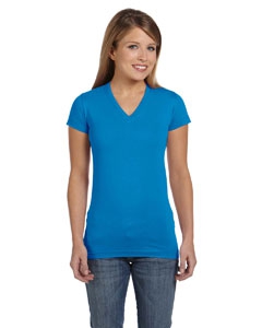 LAT 3607 Juniors&#39; Fine Jersey V-Neck Longer Length T-Shirt