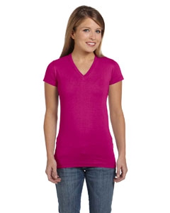 LAT 3607 Juniors&#39; Fine Jersey V-Neck Longer Length T-Shirt