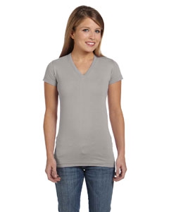 LAT 3607 Juniors&#39; Fine Jersey V-Neck Longer Length T-Shirt