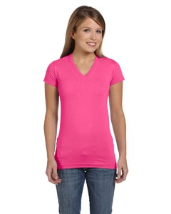 LAT 3607 Juniors&#39; Fine Jersey V-Neck Longer Length T-Shirt