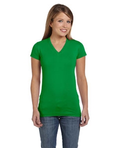 LAT 3607 Juniors&#39; Fine Jersey V-Neck Longer Length T-Shirt