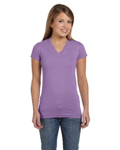 LAT 3607 Juniors&#39; Fine Jersey V-Neck Longer Length T-Shirt