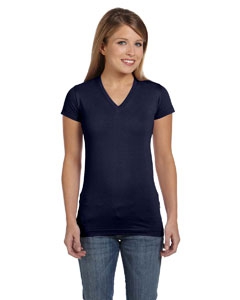 LAT 3607 Juniors&#39; Fine Jersey V-Neck Longer Length T-Shirt