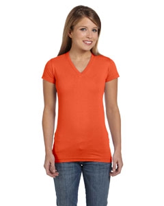 LAT 3607 Juniors&#39; Fine Jersey V-Neck Longer Length T-Shirt